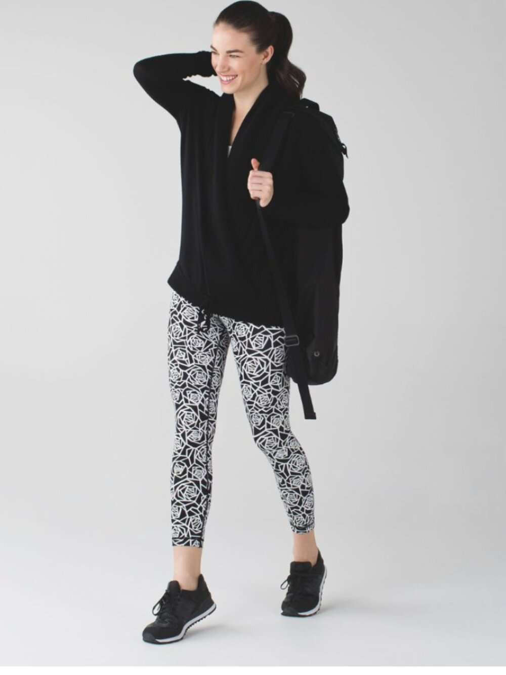 Lululemon High Times Leggings Posey Black White Geometric Rose-Size 6